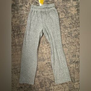 Cozy Gray Knit Ribbed Wide Leg Pants